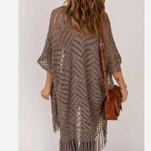 Women's Brown Loose Knitwear Kimono cardigan With Slits one size fits most